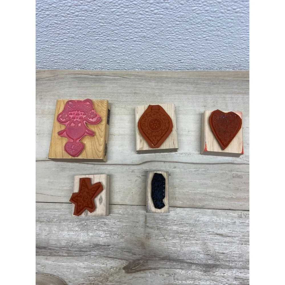 Set Of 5 Mixed Brands Wood Mounted Rubber Stamps - Picture 4 of 4